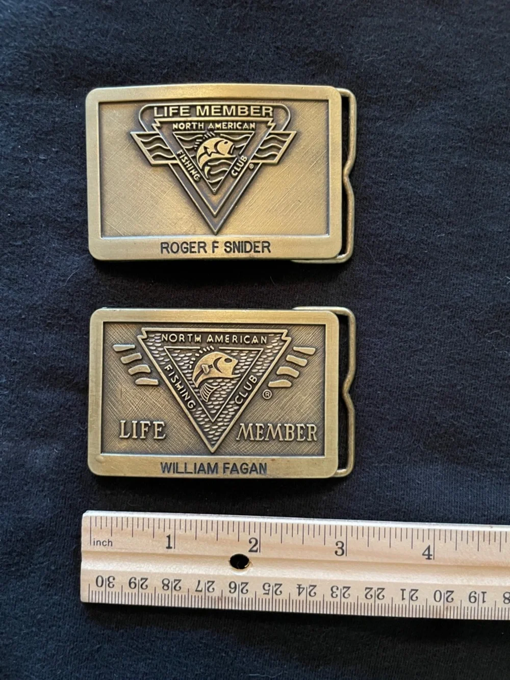 Set of 2 - Vintage North American Fishing Club Brass Belt Buckles